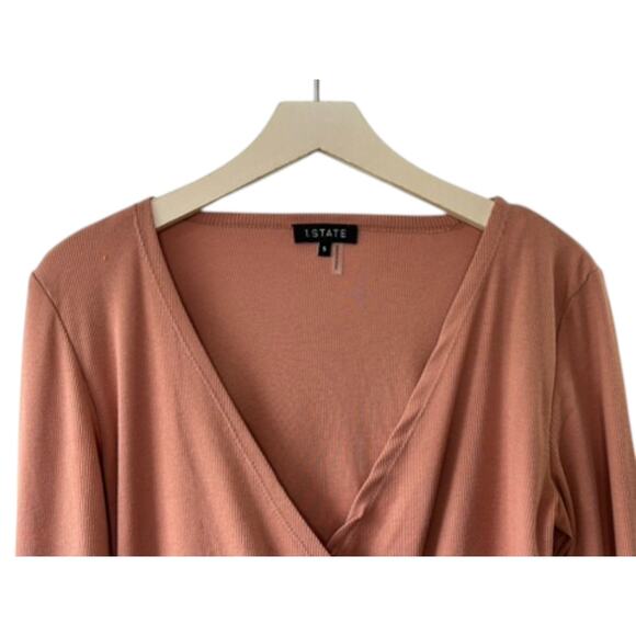 1.State Long Sleeve Faux Wrap Surplice Ribbed Top - Clay Rose - Women's Small - Picture 5 of 6
